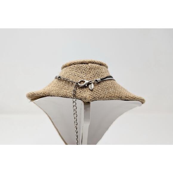 Chico's Necklace Gray Black Cord Silver Tone Zebra Stripe Square Pendant - Picture 5 of 5